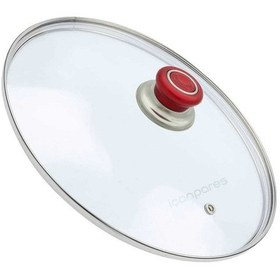 Resim Tencere Sahan Tava Cam Kapağı Buhar Delikli Kapak 26 Cm Kırmızı Tutma Tepesi 