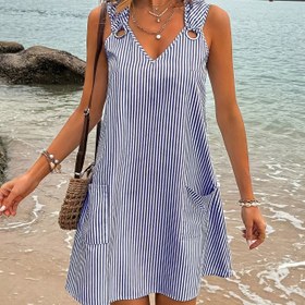 Resim Kadınlar için günlük tatil cep detaylı yelek elbise 