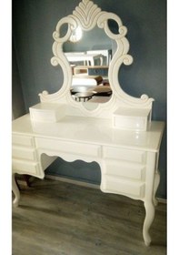 Resim Makyaj Masa Dresuar Ahşap Kayın Aslan Lüken Ayak Krem Lake Boya 9çekmece Oyma Nakış Ayna El Yapım 