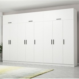 Resim Minar Kale 8 Kapaklı 4 Çekmeceli Dolap Ve Yüklük Beyaz 235cm 