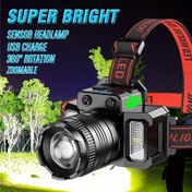 Resim 1 adet Ultra Parlak LED Baş Lambası Hareket Sensörü ile, USB Şarj Edilebilir, Ayarlanabilir Yakınlaştırma COB Işık Balıkçılık, Yürüyüş, Koşu ve İş için - Taşınabilir ABS Malzeme, 1200mAh Pil, Su Geçirmez Değil, Balıkçılık Işığı | Modern Baş Lambası | Dayanıklı Yapı 