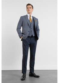 Resim İmza Lacivert Kırlangıç Yaka Kazayağı Desen Slim Fit 6 Drop Takım Elbise 1001255174 
