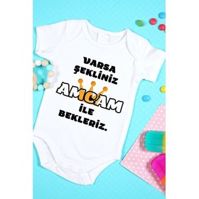 Resim Tuğba Baby Özel Tasarım Bebek Zıbın - Çıtçıtlı Body (Varsa Şekliniz Amcam ile Bekleriz!) 