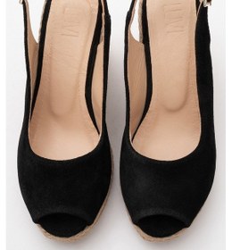 Resim Luvi Shoes Ryan Siyah Süet Hakiki Deri Kadın Dolgu Topuk Sandalet Siyah Süet 