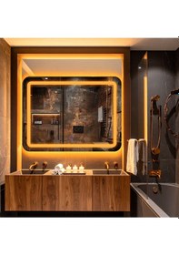 Resim Quadra Amber Led'li Kumlamalı Lavabo & Banyo Aynası Dokunmatik Sensörlü 65 X 90 Cm Turuncu 