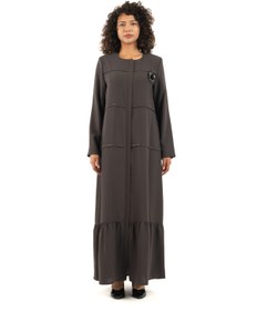 Resim derin store Volanlı tasarım çizgili modern kesim ferace 