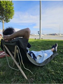 Resim Portatif Şezlong Haki Renk Arkalıklı Katlanır Plaj Ve Piknik Örtüsü 