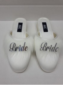 Resim Genel Markalar Bride Gelin Topuksuz Kaz Tüyü Terlik Ekru-Gümüş Yazılı 