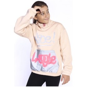 Resim Toontoy Kız Çocuk Bol Yaka Reklektörlü Kanguru Cepli Sweatshirt Bej 