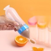 Resim Silikon Çocuk Yemek Torbası ve Sıkma Kaşığı - Yumuşak Uçlu, Şeffaf Beslenme Şişesi Çocuklar ve Gençler İçin, Mavi Vurgulu Sarı, Çocuk Yemek Aksesuarları 