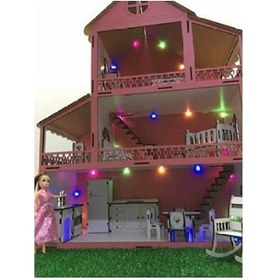 Resim Işıklı ve Bahçeli Ahşap Barbie Bebek Oyun Evi 