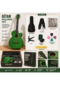 Resim Valares 38c Kesik Kasa Yeşil Akustik Gitar 38 İnç 4/4 Yetişkin Üst Segment Full Setli Askı + Capo + Tuner + Pena + Tel + Temizleme Bezi 