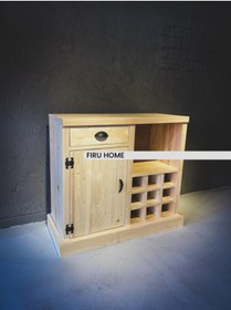 Resim FIRU HOME Rustik Ahşap Şaraplık Büfe Doğal Ahşap Bar Dolabı, Şarap Saklama, 9 Şişe Kapasiteli 