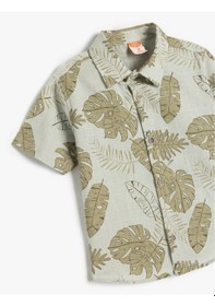Resim Koton Yaprak Desenli Pamuklu Kısa Kollu Gömlek Yeşil Desenli 5smb60090tw Yeşil Desenli Yeşil 