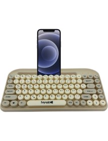 Resim Saywin Bluetooth Klavye Renkli Retro Kablosuz Klavye Daktilo Görünümlü Tuş Tasarımı Şık ve Kullanışlı Telefon Koyma Gözü Pilli Türkçe Q Klavye Sw-05 