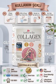 Resim TATLİNDA Collagen-Kolajen Hidrolize Tip 1, 2, 3, 5, 10 5 Vitamin 2 Mineral -312G 30 Servis 
