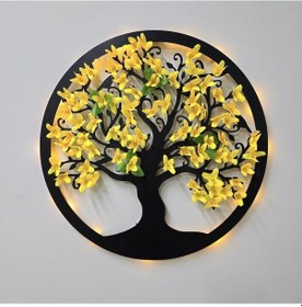 Resim Led Işıklı Ve Sarı Sakura Hayat Ağacı Tablo 40cm 