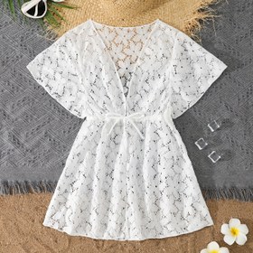Resim Yazlık Yeni Kız Çocukları Yüzme Kıyafeti Moda Tatil Güneş Koruma File Elbise 
