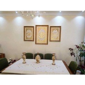 Resim İslami Tablo 3'lü Takım El Yapımı Naht Sanatı Dekoratif Çerçeveli 85x58 Cm ''er-rızku A'l Allah -66x46 Cm Allah Cc - Muhammed S.a.v. 