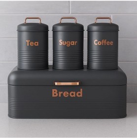 Resim 4 Lü Mutfak Seti Ekmeklikçay Kahve Şekerlik Gri 43x20 Gri 