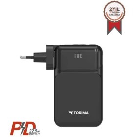Resim Torima Taşınabilir 20000 Mah Type-C Lightning Hızlı Şarj Dijital Göstergeli 22,5W Powerbank TRM-1027 Siyah 