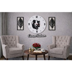 Resim Canım Babam Temalı Duvar Saati 40 Cm Çiçekler 30 Cm No10041 Çok Renkli 