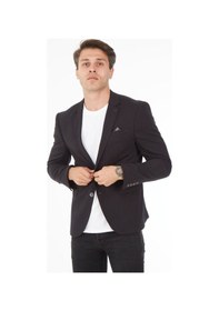 Resim Sposo 5116 Dar Kalıp Örme Kumaş Siyah Erkek Blazer Ceket Siyah 