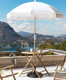 Resim MONDELLO 150 cm Retro Bahçe Şemsiyesi, Kayın Ahşap Gövde, UV Koruma, Bej Püsküllü - Sarı 