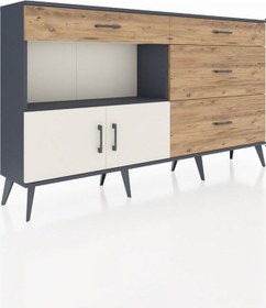 Resim Arges Konsol Tek Raflı 4 Çekmeceli 2 Kapaklı 176x30x99 Antrasit-a Antrasit-aytaşı/çam 