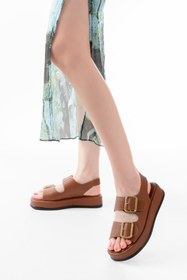 Resim infon shoes creation 1187 Taba Dolgu Topuk Lastik Baretli Kadın Sandalet 