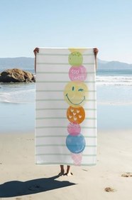 Resim Dijital Baskı Plaj Deniz Havlusu Emoji Desenli Peştamal HVL0202 