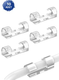 Resim Soillium 10 Adet Kablo Düzenleyici Klips Şarj ve USB Kablolarını Masa Duvara Sabitleyen Yapışkanlı Organizer 