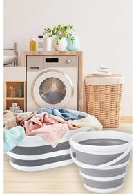 Resim Katlanır Çamaşır Sepeti, Katlanabilir Su Kovası, Maşrafa Katlanır Multi 3' Lü Set Gri 