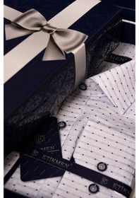 Resim Mavi Noktalı Beyaz Erkek Gömlek Beyaz 