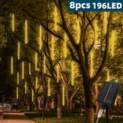 Resim 8 adet 196LED Güneş Enerjili Dış Mekan Meteor Şövalyesi Noel Işıkları, Yağmur Damlası Güneş Işıkları, IPX4, Şükran Günü Cadılar Bayramı Süs Işıkları, Mavi, Sıcak, Renkli, Beyaz Dış Mekan Bahçe Süsleri 
