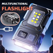 Resim 1/2 adet USB Şarj Edilebilir LED El Feneri, Dönebilen Başlıklı 7 Modlu Mini Meşale, Çok Fonksiyonlu COB Çalışma Işığı, USB Çıkışını Destekleyen, Pil Ekranı, Acil Aydınlatma için Mıknatıslı Tabanlı Taşınabilir LED Klipsli Fener, Yürüyüş, Koşu, Tamir vb. İçin Mükemmel, MAKROKOZM 
