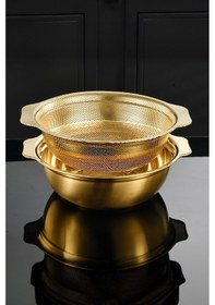 Resim Qerhome Gold Paslanmaz Çelik Karıştırma Kabı Ve Süzgeç 2'li Lüks Set 27 Cm Gold 