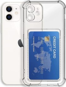 Resim iPhone Uyumlu 12 Kapak Kamera Korumalı Kartlıklı Darbe Emici Özellikli Şeffaf Silikon Kılıf 