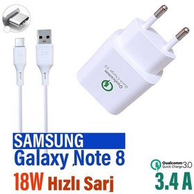 Resim Samsung Galaxy Note 8 Uyumlu Hızlı Şarj Aleti Ve Kablosu 18w 3.4a 