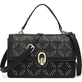 Resim Women's Black Stone Long Strap Shoulder Bag 