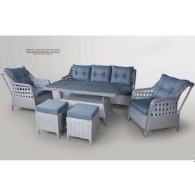Resim Metal Gövdeli 3+1+1+2puf+masa Rattan Bahçe Balkon Mobilyası, 7 Kişilik Bahçe Takımı Griantras Antrasit - Gri 