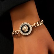 Resim Şık Altın Tonlu Aslan Kolye Bileklik – Işıltılı Dairesel Tasarım, Çinko Alaşım Zincir, Günlük Kıyafetler İçin Mükemmel, Aslan 