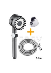 Resim Berev 3 Fonksiyonlu Start Stop Tuşlu Filtreli Basınçlı Masaj Etkili Duş Başlığı Krom Hortum Ve Mafsal Set Siyah - Krom 