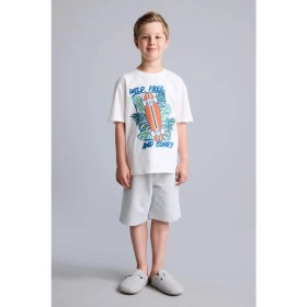 Resim DeFacto Regular Fit Baskılı 2'li Ecru Pijama Takımı Erkek Çocuk H8045A826HS 