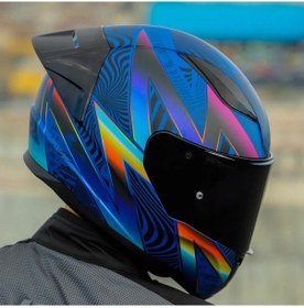 Resim Siyah Vizörlü + Yarış Spoiler + Ls2 Rapid 2 Optik Race Kapalı Motosiklet Kaskı Mavi - Mor 