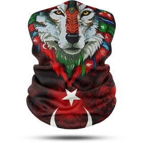 Resim Motorcu Bandana Maske Outdoor Boyunluk Unisex (Bayrak-Bozkurt) 