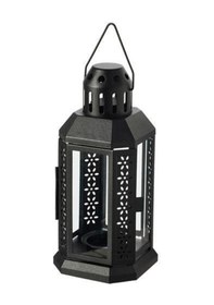 Resim Enrum 22 Cm Siyah Dekoratif Fener - Çelik Mumluk Şamdan Siyah 
