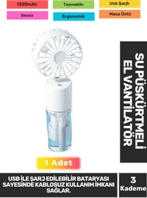 Resim Carlburn Sessiz 3 Kademeli Hafif Kablosuz Su Püskürtmeli Taşınabilir Usb Şarjlı Masa El Fanı Vantilatör 