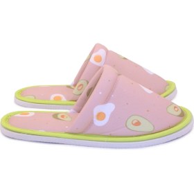 Resim Chochili Kadın Pembe Avokado Desenli Yumuşak Tabanlı Ev Terlik 