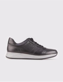 Resim Cabani Gerçek Deri Siyah Bağcıklı Sneaker Erkek Spor Ayakkabı 